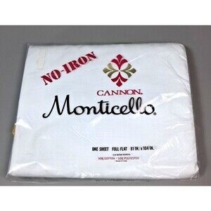 Vintage Cannon Monticello Full Flat Sheet White No-Iron Muslin NOS New 81x104 US